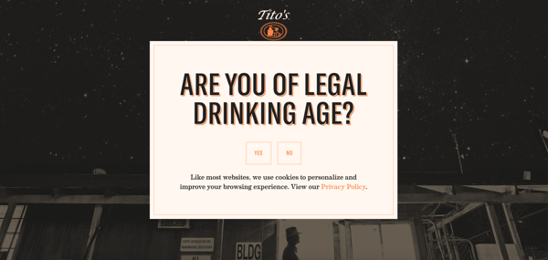 titos splash page example