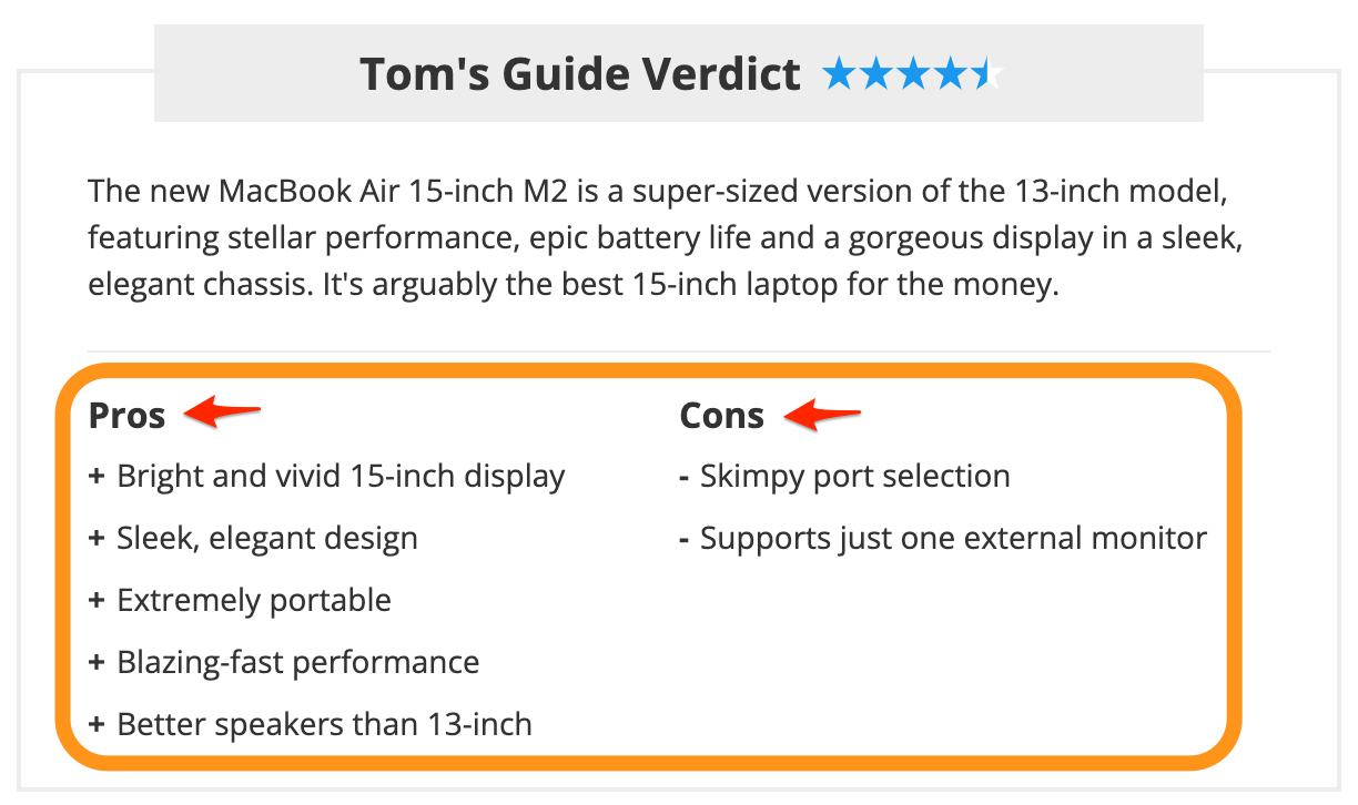 An example of product reviews from Tom's Guide