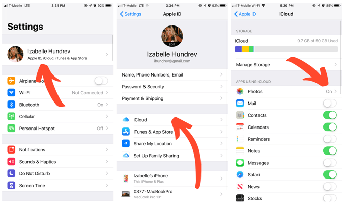 steps to turn on iCloud Photos