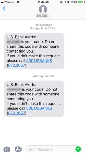 Two-Factor Authentication Text Message
