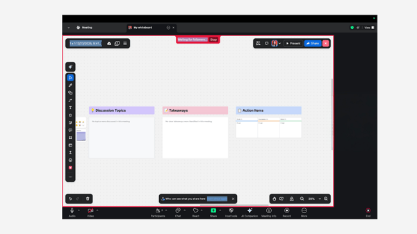 Whiteboard interface for Zoom