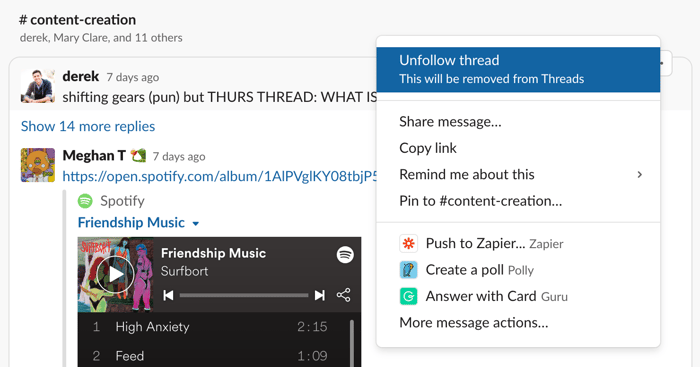 unfollow a thread on Slack