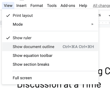 view document outline