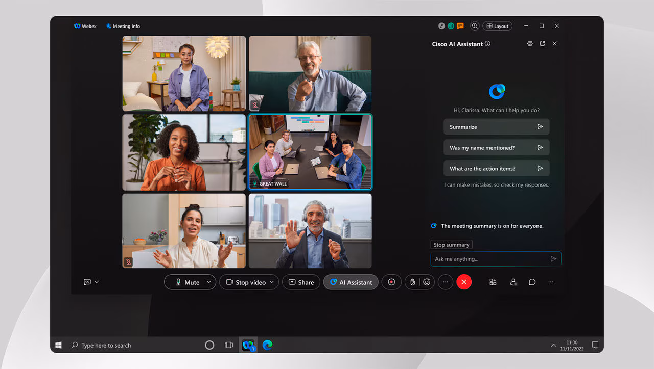AI meeting assistant in Webex Suite
