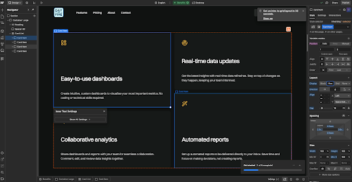 webflow design right side panel