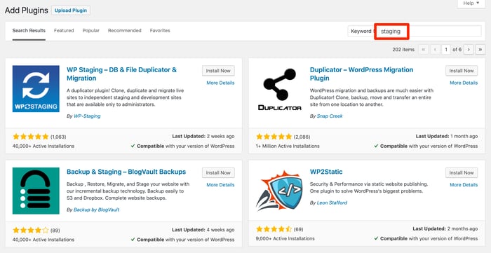 WordPress plugins for staging
