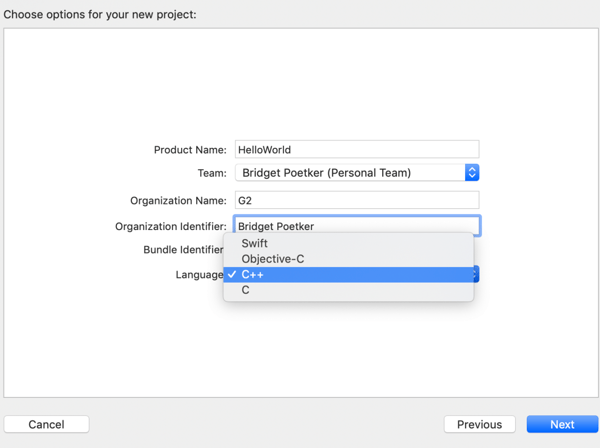 naming your project in Xcode