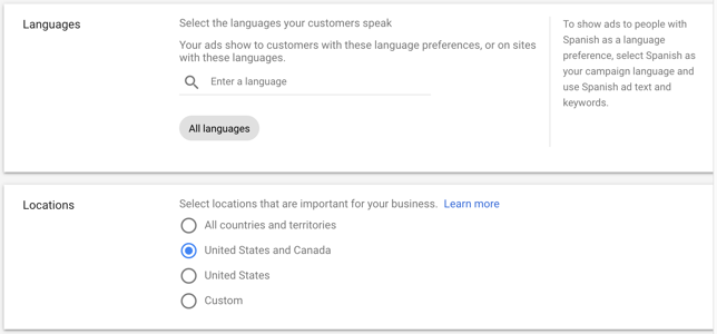 youtube ads languages and locations
