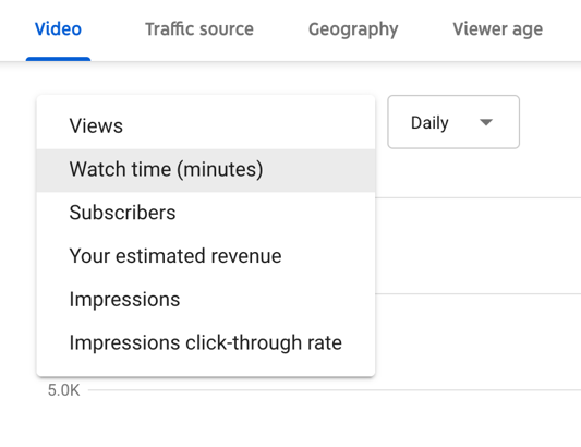 youtube analytics metrics options