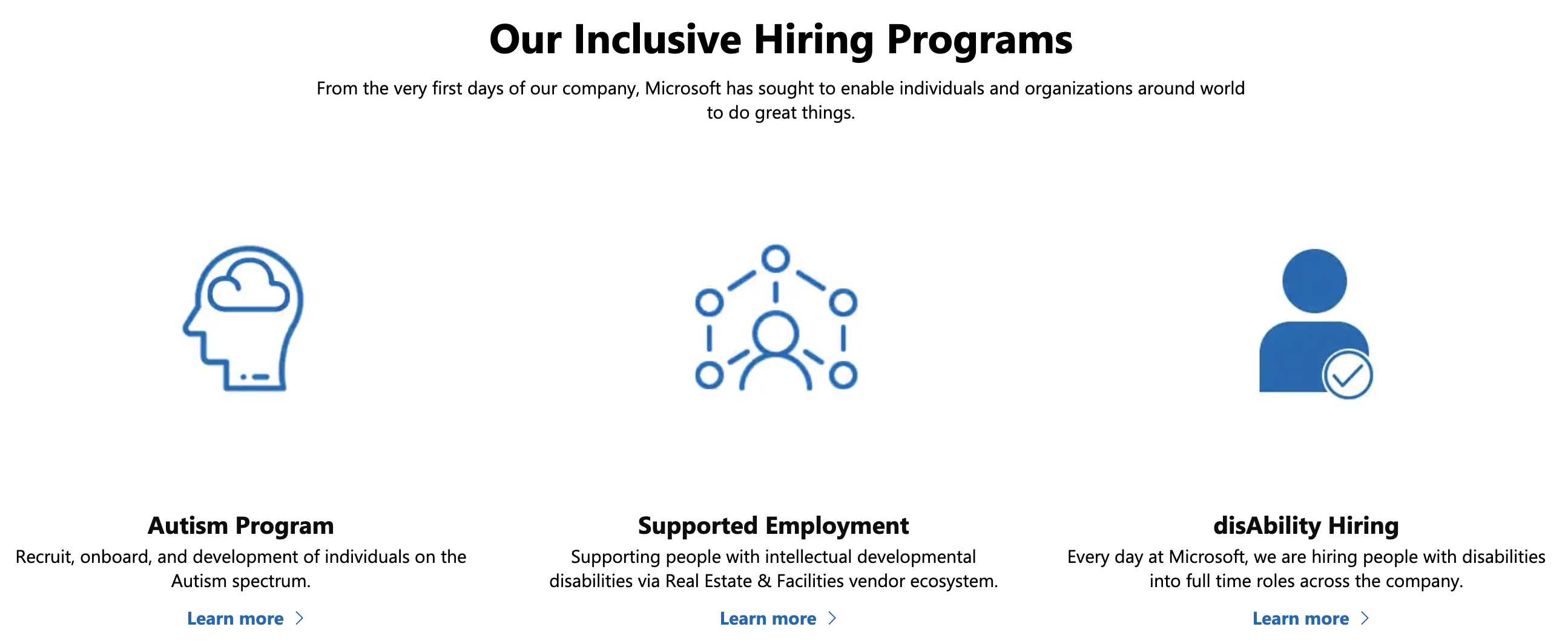 Fundamental principles of Microsoft's inclusive hiring program to create a neurodivergent workplace