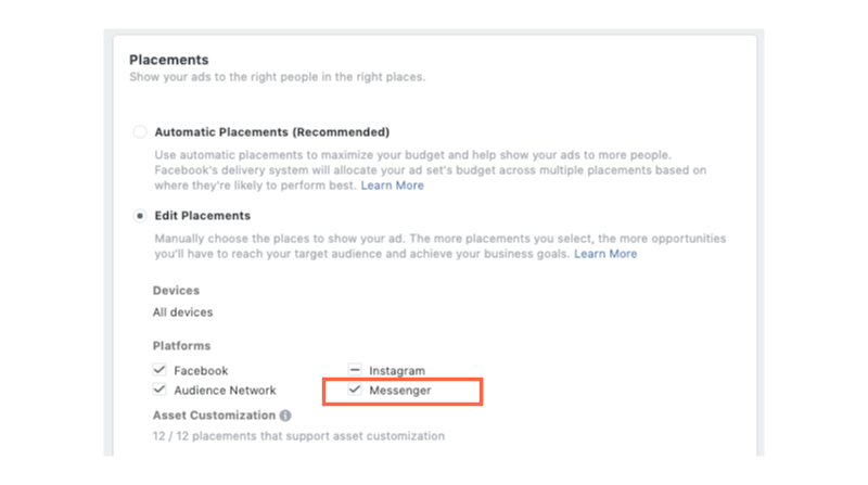 placement of facebook messenger ad