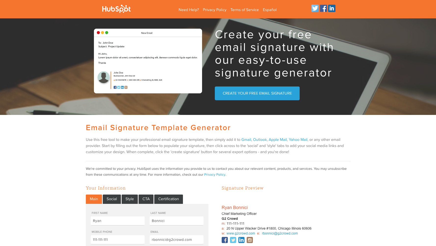 HubSpot's Email Signature Generator