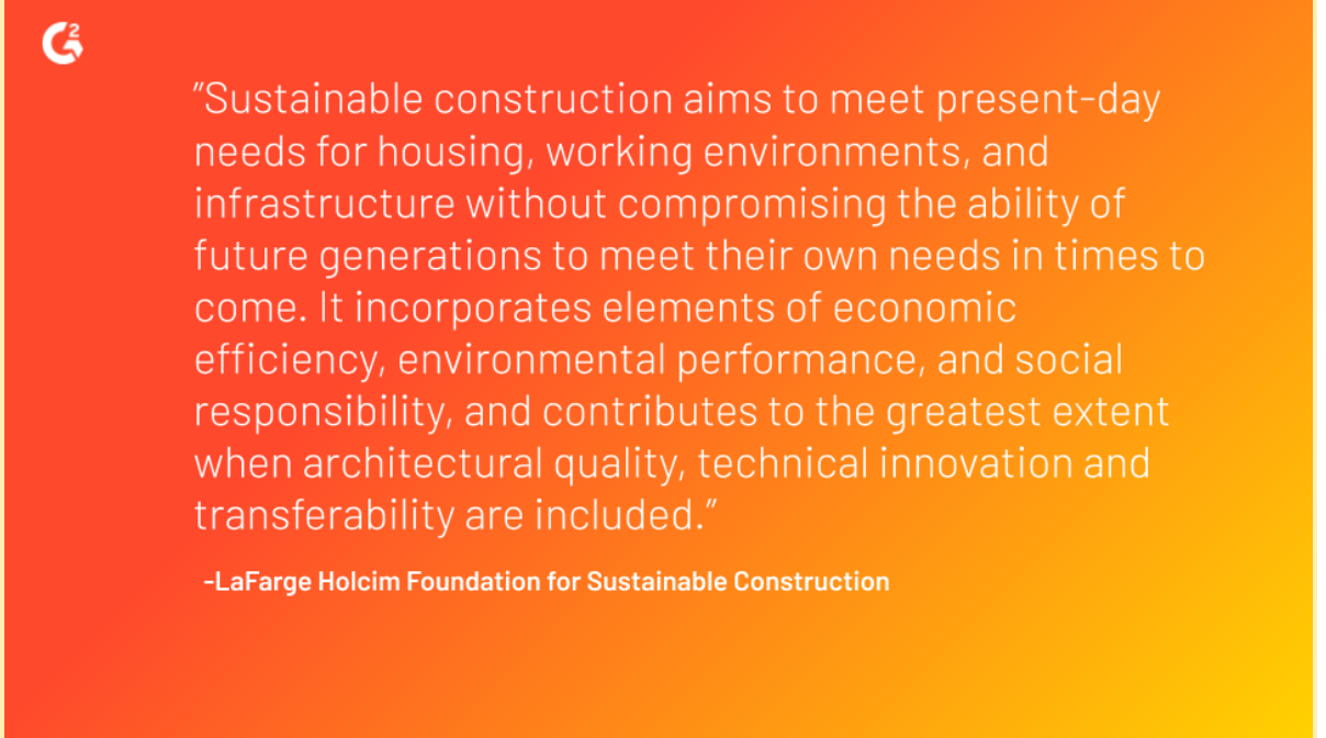 The LaFarge Holcim Foundation for Sustainable Construction believes that sustainable construction aims to meet present-day needs for housing, working environments, and infrastructure without compromising the ability of future generations to meet their own needs in times to come. 