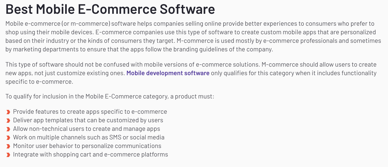 example of G2 software category definitions for mobile e-commerce software