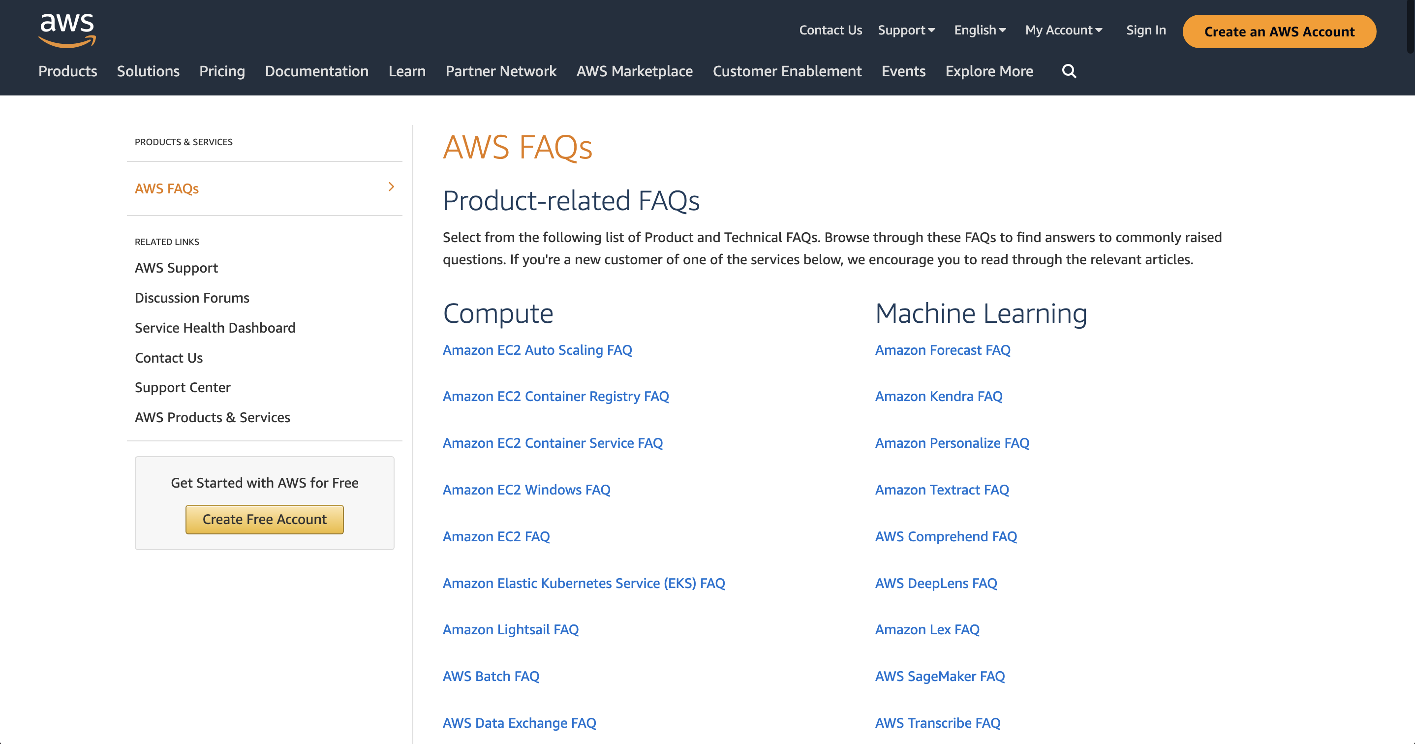 Faq page example: AWS