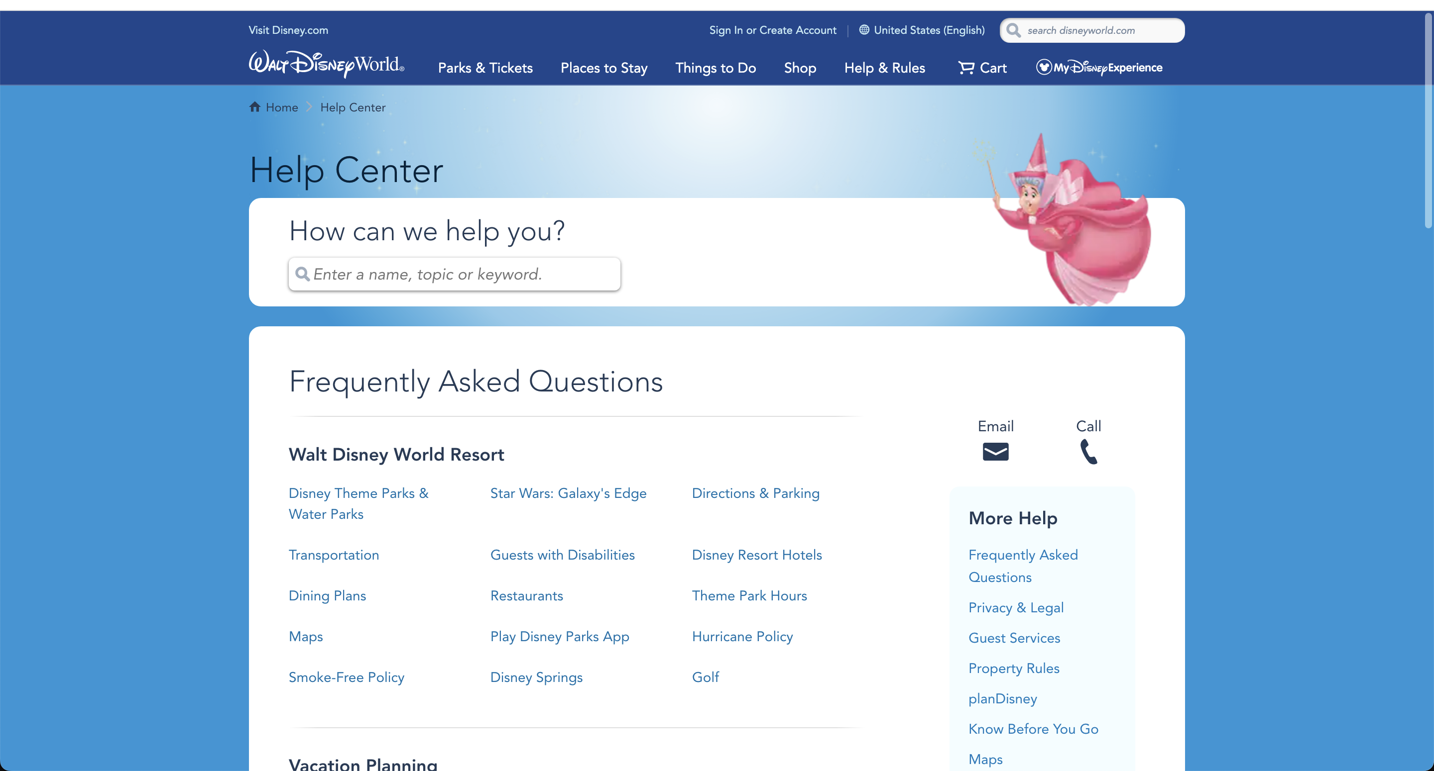 Faq page example: walt disney world