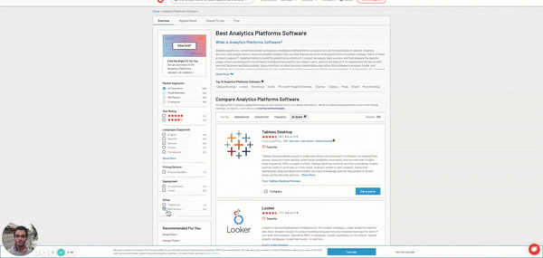 representation of self-service analytics platforms on G2
