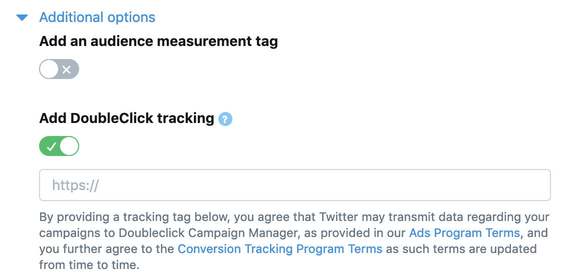 twitter ads manager options for doubleclick tracking