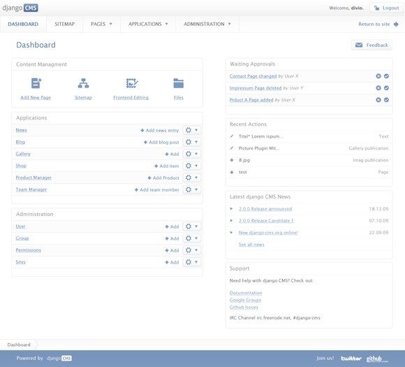django cms dashboard