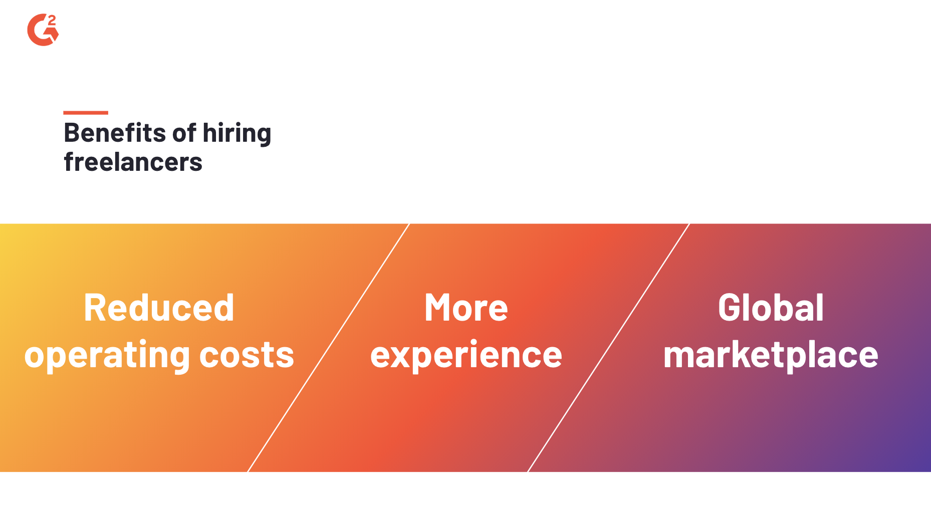 Hiring freelancers cuts down operating costs, provides access to talent with much more experience, and eliminates regional constraints for the pool of talent.