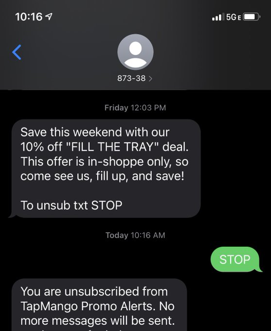 SMS opt out examples